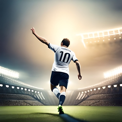 Ein Fußballspieler, der auf dem Spielfeld die Faust hebt
